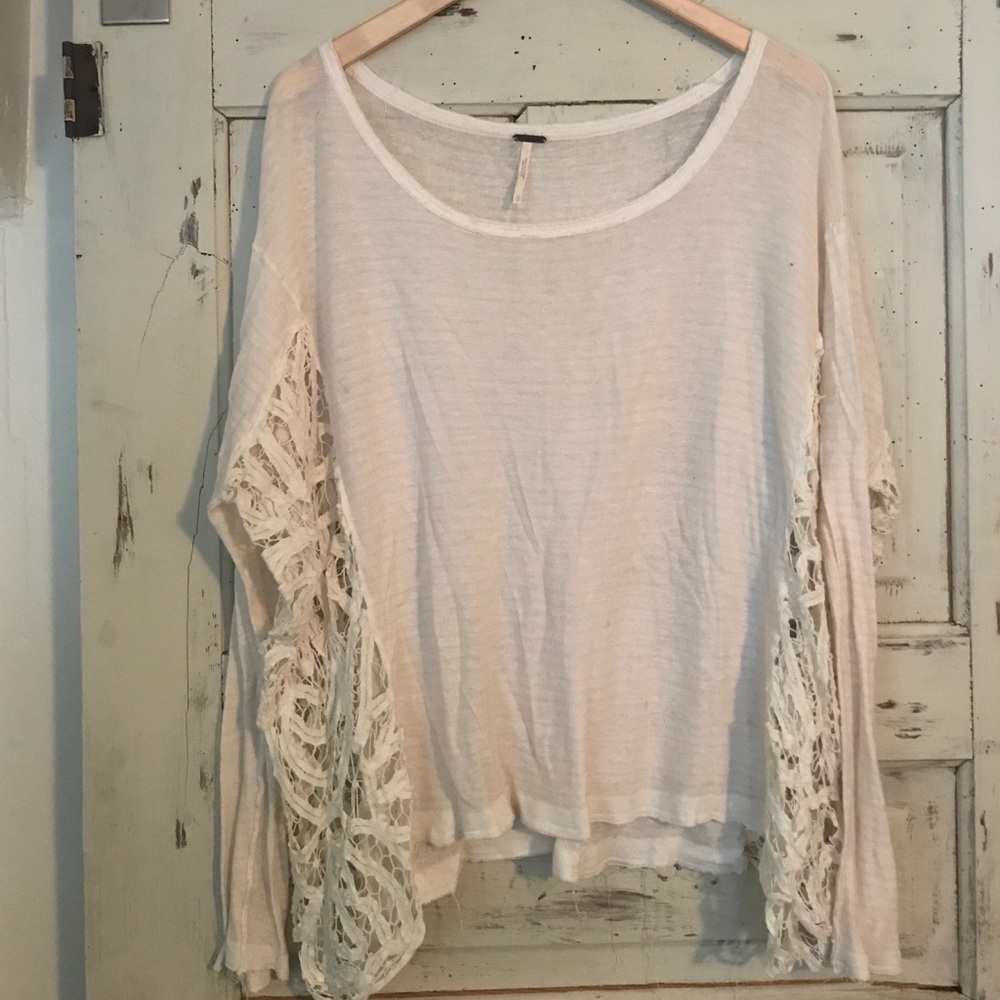 Adorable light pink striped lace free people